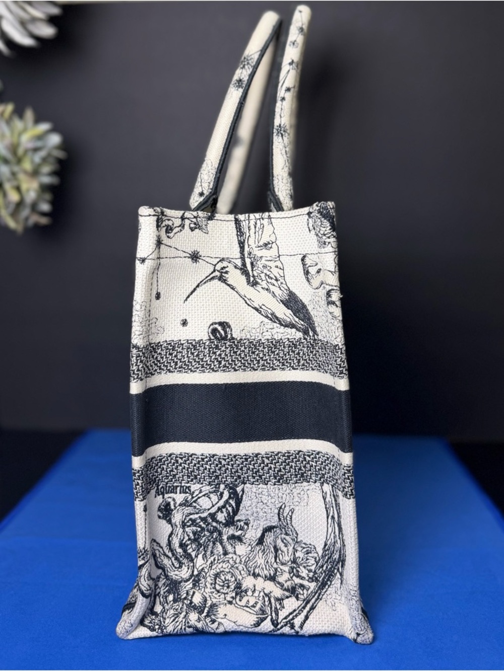 Authentic Dior Medium Book Tote Latte and Black Dior Zodiac Embroidery - Picture 2 of 11